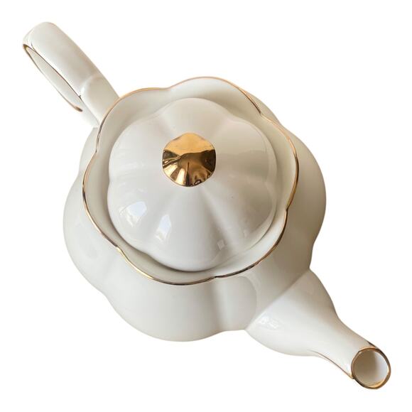 Grace Teaware Fine Porcelain Teapot Gold Trim - Picture 3 of 5